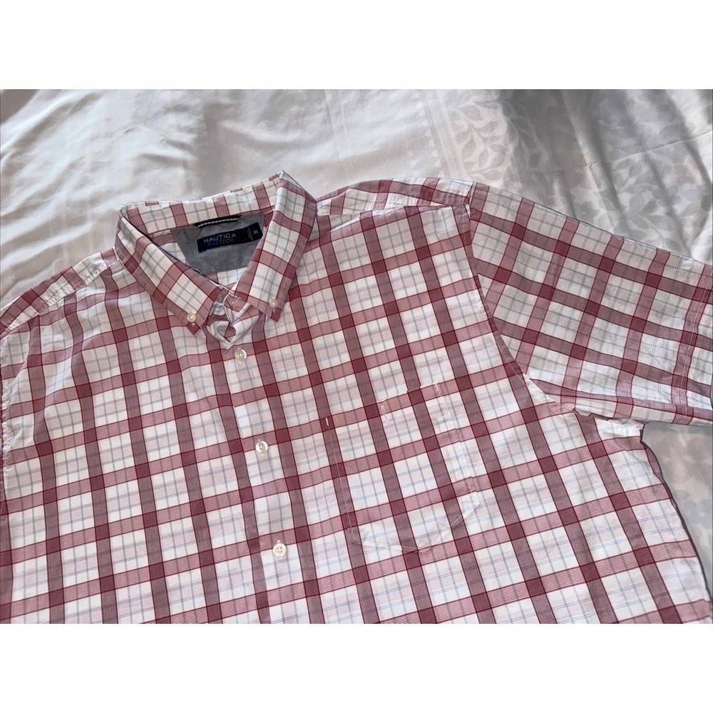 NAUTICA NAVTECH Mens 3XL RED Plaid Short Sleeve Button Down Shirt Quick Dry Dad